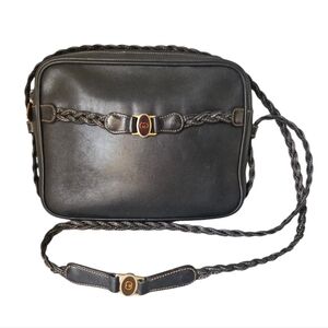 Gucci Vintage Braided Leather GG Crossbody Bag Midnight Blue 001·86·0150